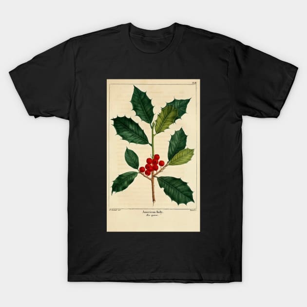 christmas post card mistletoe berries green american holly T-Shirt by saraholiveira06